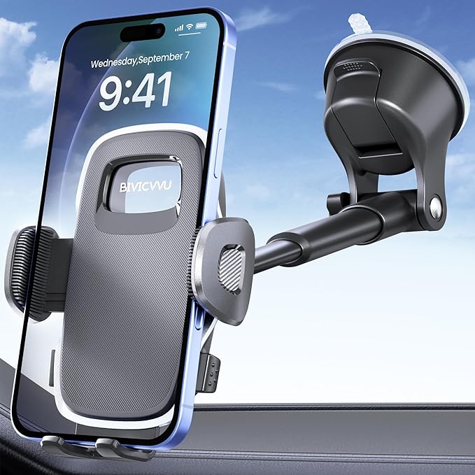 Car Phone Holder, Phone Holders for Your Car Dashboard Windshield, 360° Adjustable (4.8-7") Telescopic Arm, Suction Cup Cell Phone Holder for Truck Cradles Universal Car Mount for All Smartphones