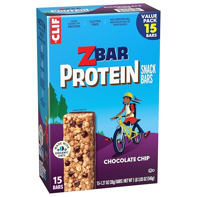Zbar Protein - Chocolate Chip - Crispy Snack Bars - Made with Organic Oats - Non-GMO - 5g Protein - Gluten Free Protein Bars (15 Pack)