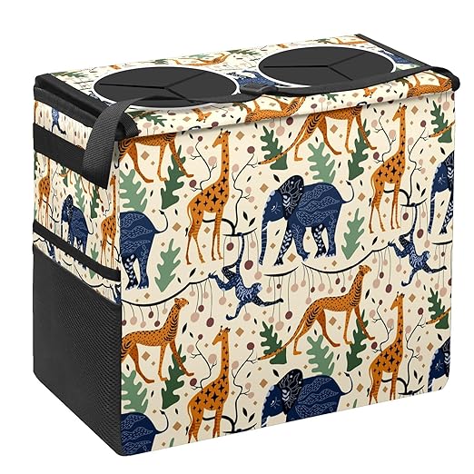 Car Trash Can Giraffe Animals Large Storage Garbage Can with Lid Hanging for Back Seat Leakproof Automotive Vehicle Trash Bin