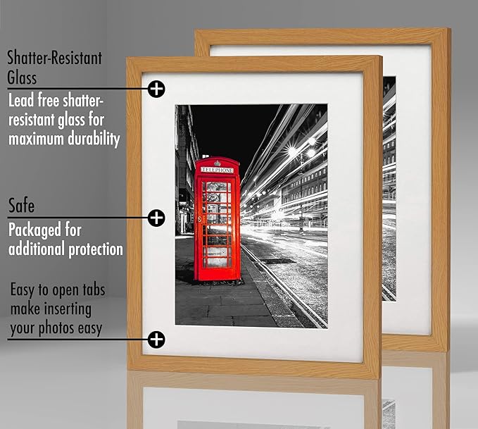 Americanflat 11x14 Picture Frame with Shatter-Resistant Glass - Set of 2 - Use as 8x10 Frame with Mat or Display 11x14 Photo Without Mat - Signature Collection - Picture Frames for Wall - Dark Oak