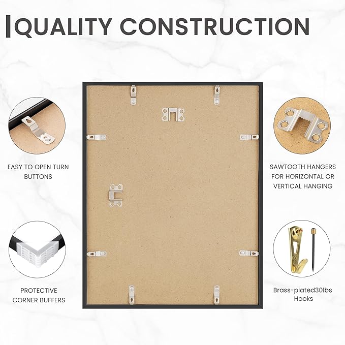 Heimlove 11x14 Aluminum Picture Frame,Metal photo Frame with Plexiglass 8x10 with Mat or 11 x 14 Without Mat Wall Mounting Horizontally or Vertically,Poster Frame - 1 Pack - Black