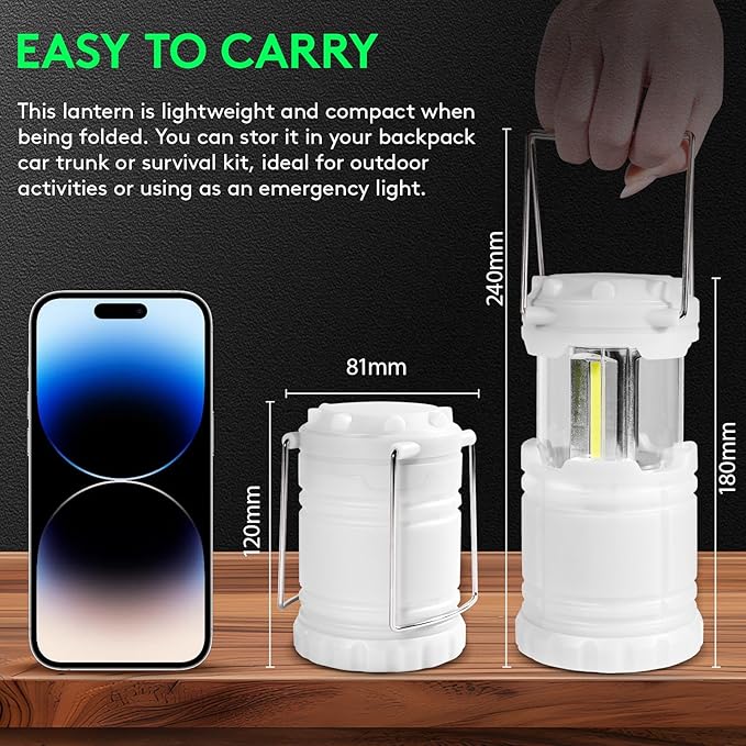 KUNHE LED 20 Pack Glow-in-The-Dark Camping Lanterns Battery Powered (Includes 60 AA Alkaline Batteries) 350 Lumens IPX4 Water Resistant Lanterns for Power Outages Emergency Hurricane Storms