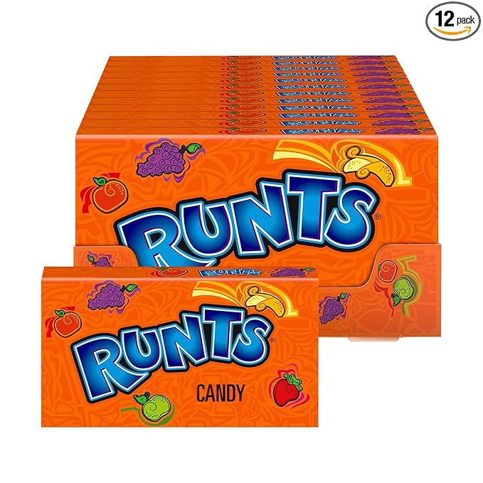 Wonka Runts Hard, Chewy & Fruity Candy, 5 Ounce Theater Candy Boxes (Pack of 12)