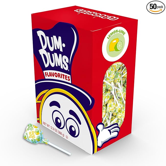 Dum Dums Lemon Lime Lollipops - Bulk Candy Bag with Lollipops Individually Wrapped, Single Flavor Gourmet Suckers - 50 Count