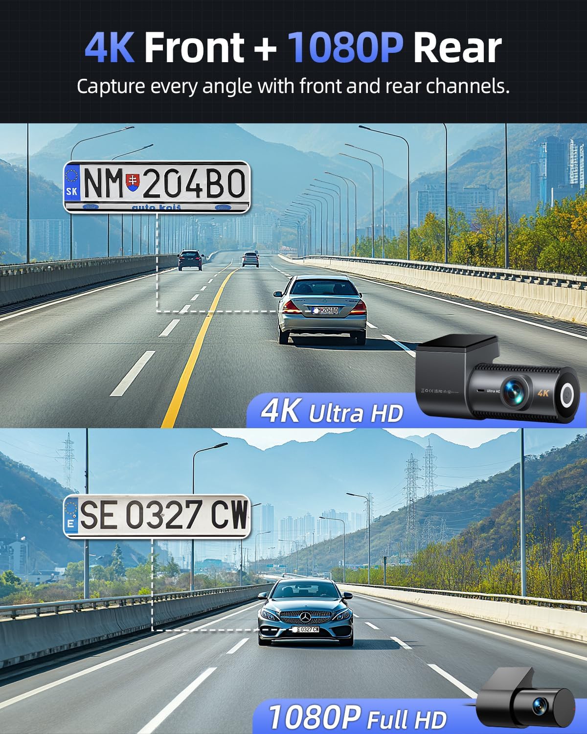 4K Dash Cam Front and Rear, 64GB SD Card, 1.5” IPS Display Car Camera, 5Ghz WiFi+App Control, Night Vision, 24H Parking Mode, G-Sensor, WDR, 170° Wide Angle, 4K+1080P Dual Dash Camera for Cars