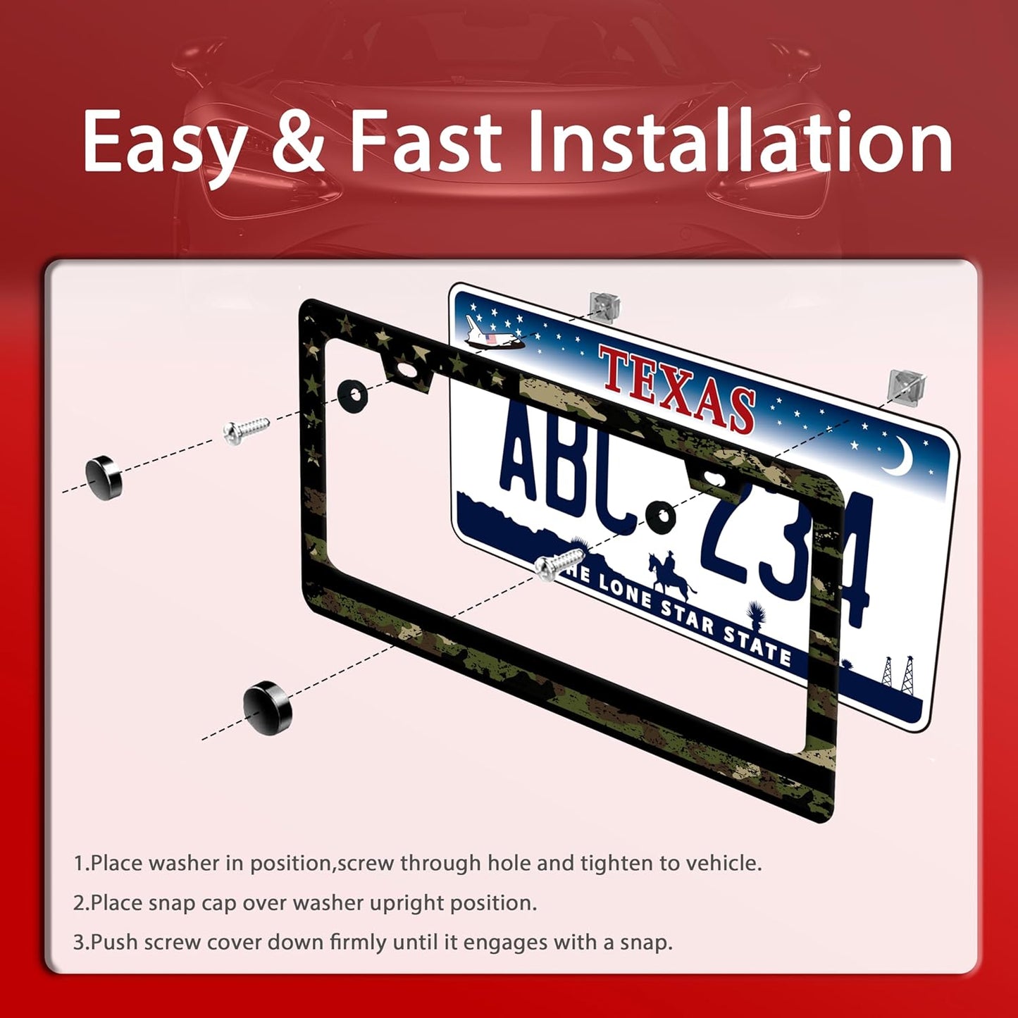 American Flag License Plate Frame Camo License Plate Frames Funny Auto Accessories Bracket Stainless Steel License Plate with Screws 6.3 x12.3 Inch