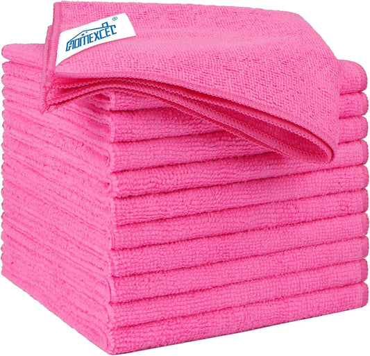 HOMEXCEL Pink Microfiber Cleaning Cloth 12 Pack, 12.5 x 12.5 inch Microfiber Towels for Cars, Ultra Absorbent Car Washing Cloth, Lint Free Streak Free Cleaning Rags for Car, Kitchen, and Window