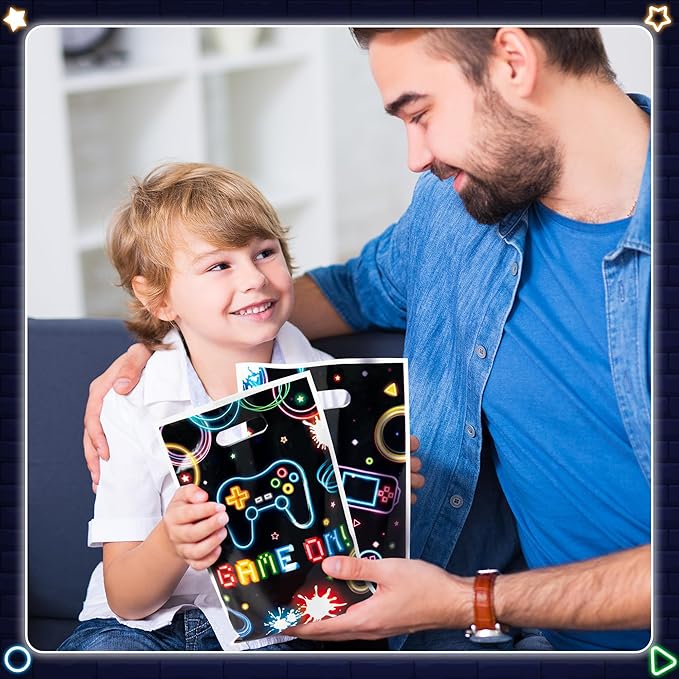 Video Game Party Favor Bags - 50Pcs Neon Video Gaming Goody Candy Treat Gifts Bags, Game on Theme Party Decorations for Kids Boys Girls Birthday Supplies