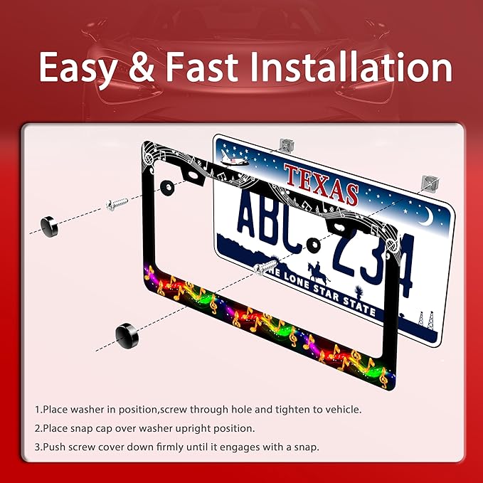Music License Plate Frame Colorful Music Musical Note License Plate Frames Funny Auto Accessory Bracket Stainless Steel Personalise License Plate for Men Women 6.3 x 12.3 Inch
