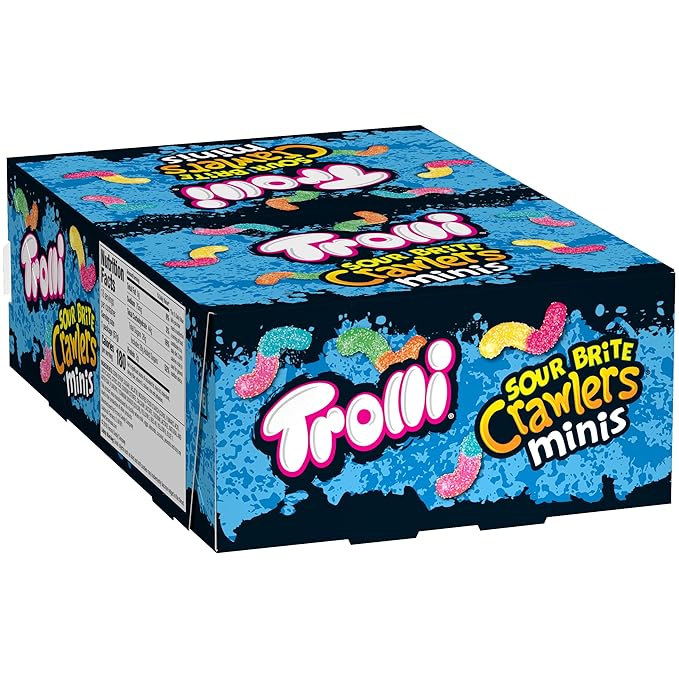 Trolli Sour Brite Crawlers Minis Candy, Sour Gummy Worms, 2 Ounce Treat-Size Pouches (Pack Of 18)