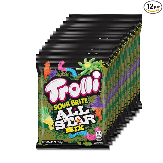Trolli Sour Brite All Star Mix, Sour Gummy Candy, 4.25 Ounce Bags (Pack of 12)