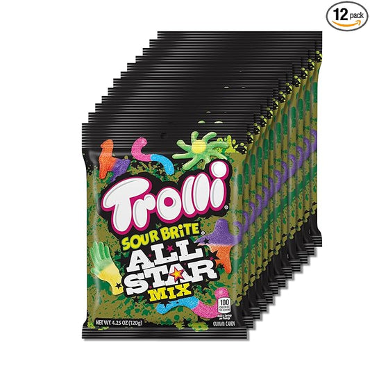 Trolli Sour Brite All Star Mix, Sour Gummy Candy, 4.25 Ounce Bags (Pack of 12)