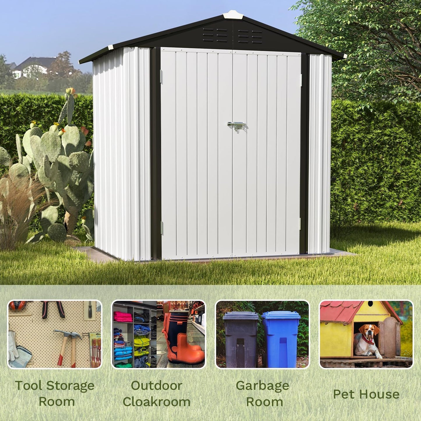Patiowell 6x4 FT Outdoor Storage Shed, Garden Tool Storage Shed with Sloping Roof and Double Lockable Door, Outdoor Shed for Garden Backyard Patio Lawn,White