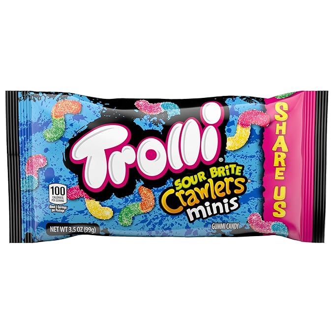 Trolli Sour Brite Crawlers Mini Sharepack, Sour Gummy Worms, 3.5 Ounce Packs (Pack of 12)