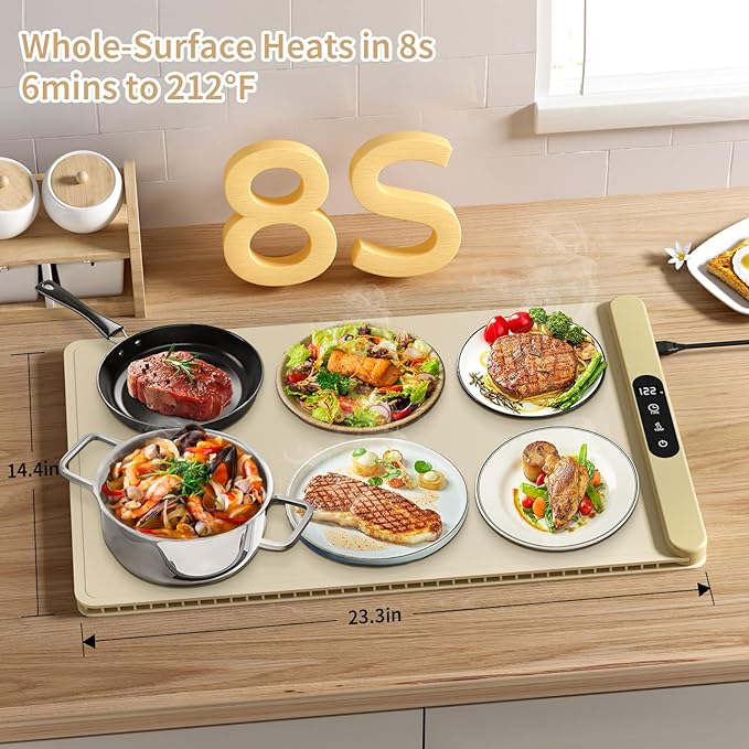 Food Warming Mat,Upgrade Graphene Fast Full-Surface Heating Mat, Electric Warming Tray with 6 Temperature and 6HoursTimer, Portable Rollable Food Warmer Perfect For Parties Buffet and Home Dinners
