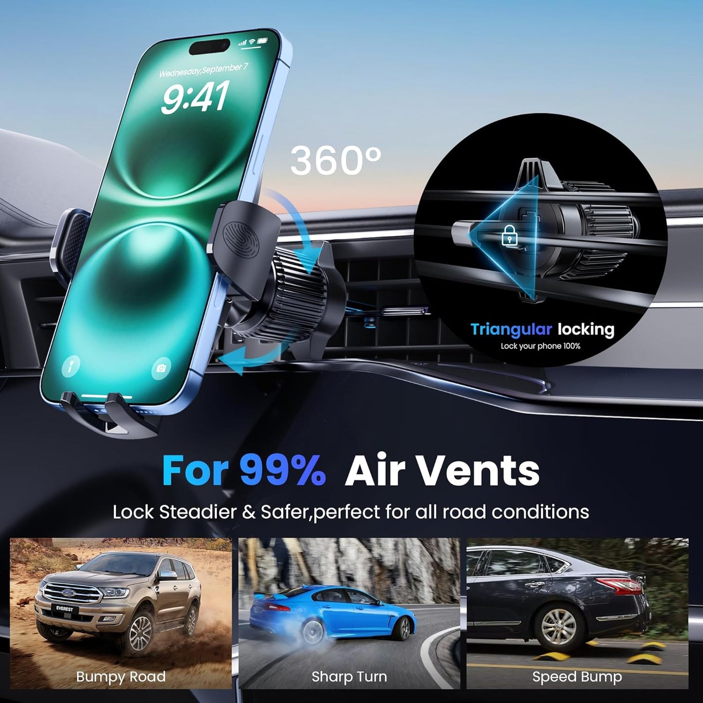 Car Phone Holder, Universal Phone Mount for Car Dashboard&Windshield&Air Vent,Super Suction Dash Cellphone Car Mount Stand for iPhone 16/15/14/13/12 Pro Max, Samsung & Android Smartphones