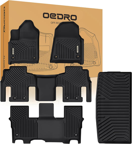 OEDRO Floor Mats Accessories Set (Full Set + Cargo) Fit for 2022-2025 Jeep Wagoneer, Custom Fit TPE All-Weather Floor Liners, Black