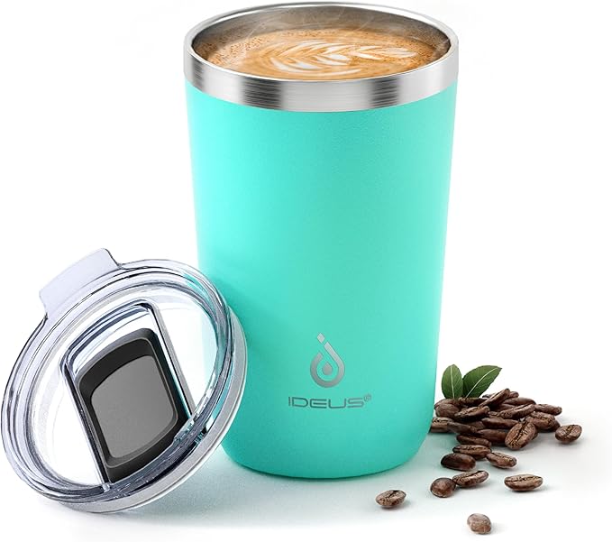 Ideus 20 oz Tumbler, Travel Coffee Mug with Splash Proof Sliding Lid, Double Wall Stainless Steel Vacuum Insulated Coffee Mug for Home and Office, Keep Beverages Hot or Cold, Sky Blue