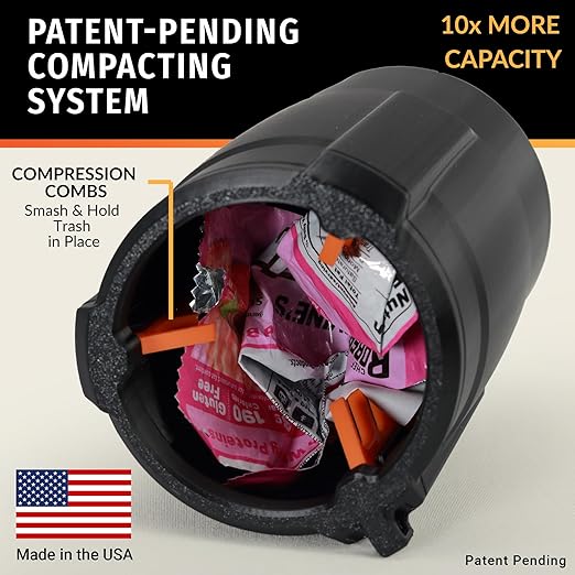 Trash Trapper The Cup Holder Trash Can for Car, Original Patent-Pending Trash Compaction Holds up to 10x More Trash to Save You Time, Portable Trash Can for Car, Stroller, Backpacks, Black