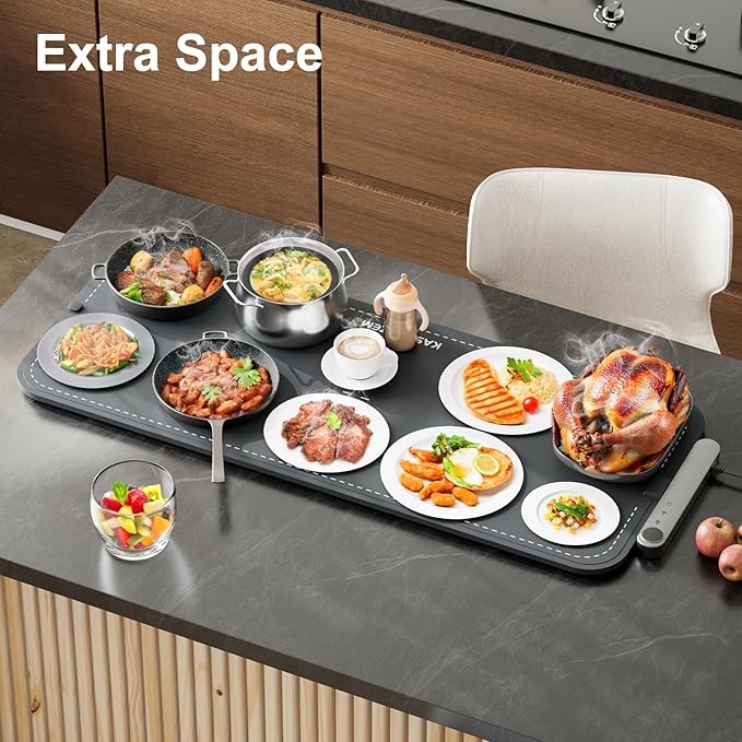 Warming Mat For Food Extra Large Food Warming Mat 36"X16" Warming Trays For Buffets Party Roll Up Food Warmers For Parties Buffet 6 Level Temp 6H Timer Chafing Dishes For Buffet Home Travel Use