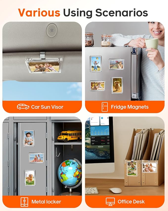 2Pcs 3"x3.5" Magnetic Car Visor Photo Holders - Strong Clip-on Picture Frames for Sun Visor - Personalized Photo Display for Family, Pets & Memories - Car Accessories Gift with Secure Clips