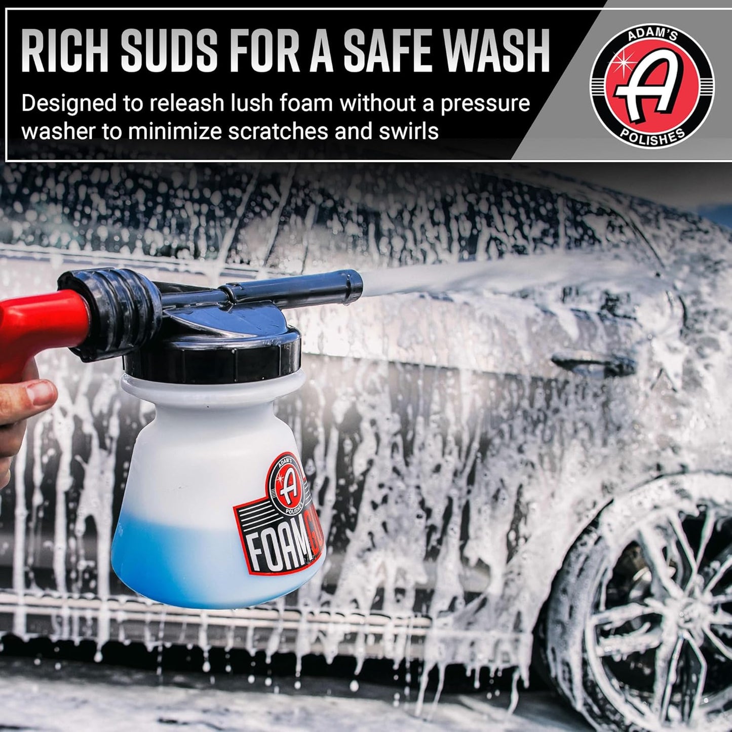Adam's Foam Gun Car Wash Foam Sprayer - Connects to Garden Hose for Car Washing, No Pressure Washer Required, Use Snow Foam Blaster with Car Soap, Shampoo or Detergent
