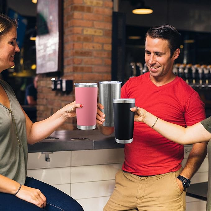 20oz Tumbler Bulk Stainless Steel Tumblers with Lid Vacuum Insulated Double Wall Travel Coffee Mug Powder Coated Tumbler Cup for Hot and Cold Drinks(Black, 1 pack)