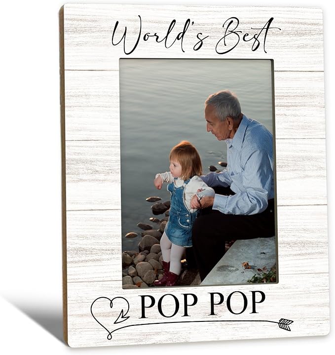 Fathers Day Pop Pop Picture Frames - Grandpa Photo Frame, Grandpa PopPop Gifts for Father's Day Birthday from Grandkids Grandchildren, World's Best PopPop Picture Photo Frames for Home Bedroom Decor, 5x7