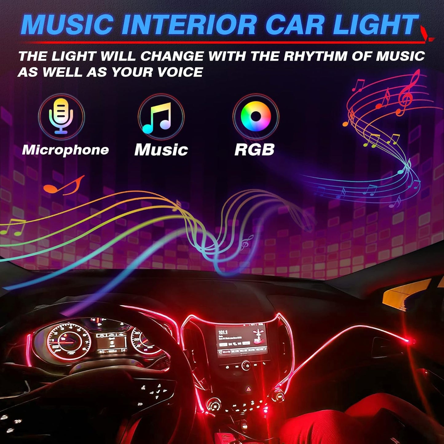 MICTUNING Car LED Interior Strip Light, 6 in 1 RGB Multicolor with 390 inches Fiber Optic Ambient Lighting Kits with Remote and APP Control, Car USB LED Strip Lights with Music Sync Mode