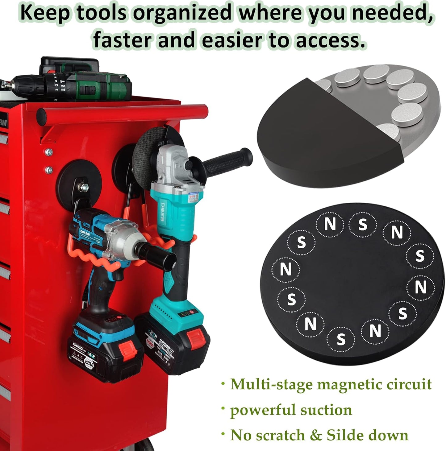 ULIBERMAGNET Magnetic Hooks - Heavy Duty Power Tool Organizer with Large Magnets, 2 Pack for Drill & Garden Tool (Black)