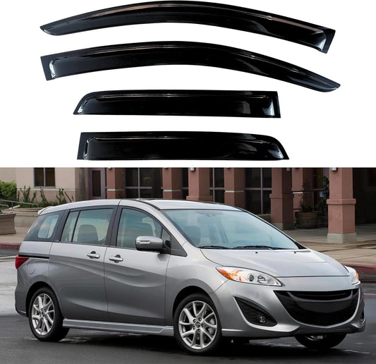 KPY Window Visor Compatible with Mazda 5 2005-2018, 4PC Rain Guard Side Window Vent Deflectors Tape-On Style, 2005 2006 2007 2008 2009 2010 2011 2012 2013 2014 2015 2016 2017 2018