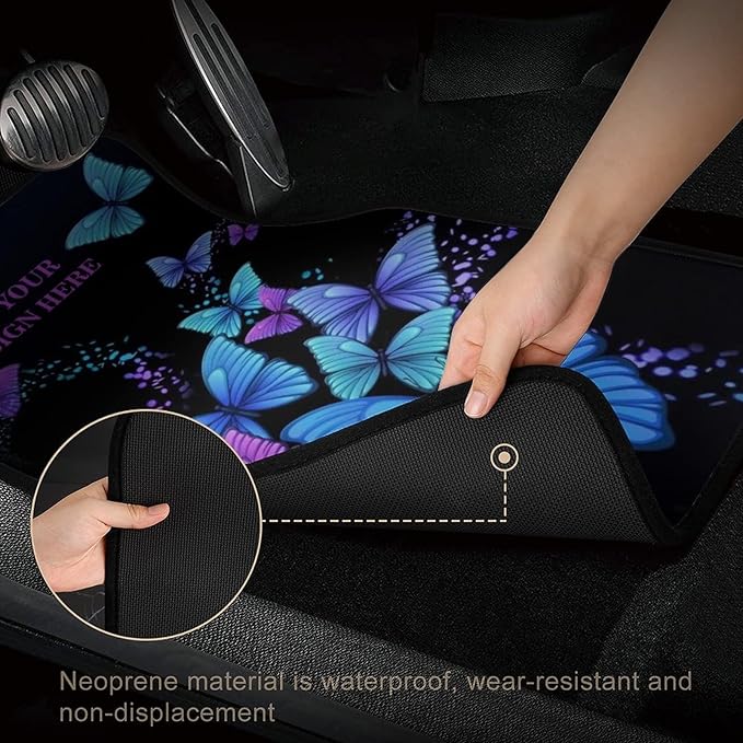 Custom Blue Butterfly Car Floor Mats Add Photo Text Logo Personalized Pumpkin 4 Pieces Car Mats for Universal fit Most Sedan Car SUV Van Decoration Gift
