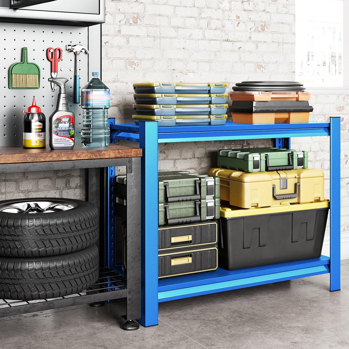 40" W Garage Shelving Heavy Duty，1000LBS Loads Adjustable Garage Storage Shelves,2-Tier Metal Storage Racks and Shelving Units, Utility Rack Shelves,40”W x 18”D x 72”H,Blue