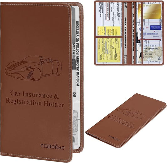 Car Registration & Insurance Card Holder Leather Auto Glove Box Organizer Document Wallet with Magnetic Shut
