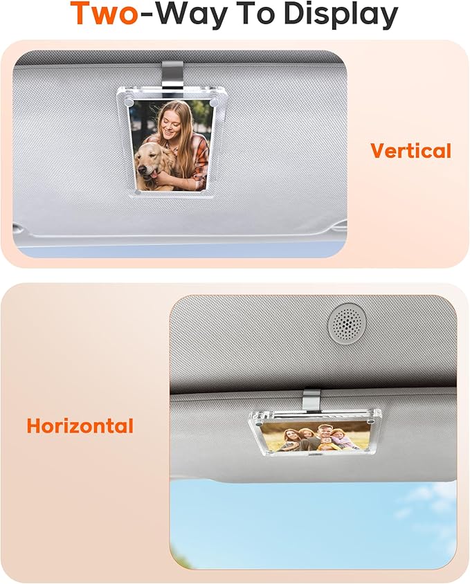 2Pcs Car Picture Holder for Visor Magnetic Picture Frame for 3 Inch Photos, Car Sun Visor Photo Holder with Strong Acrylic Magnet, Personalized Car Accessories with Clips for Easy Display