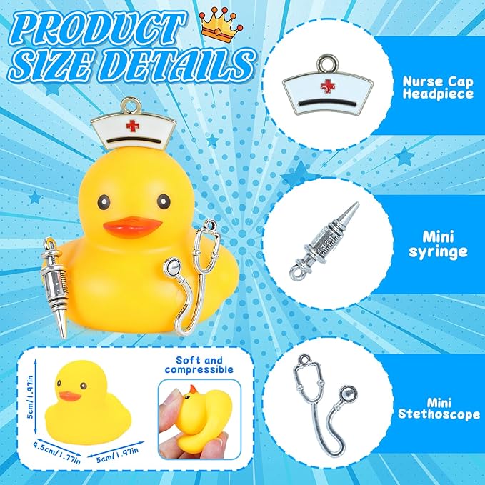 BOZILY Nurse Duck Dashboard Decor - Stress Relief Squeaky Rubber Duck with Stethoscope & Syringe Accessories, Funny Car Interior Ornament for Car, Truck, Office Desk