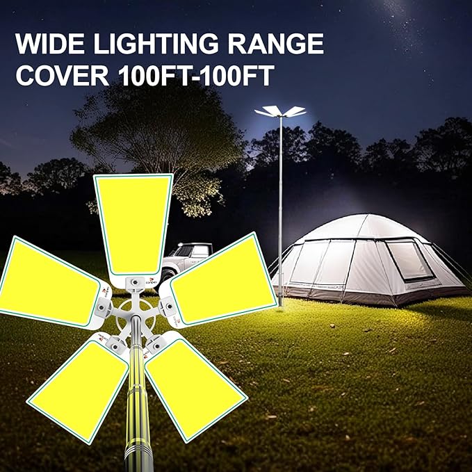 CONPEX 25000lm LED Telescopic Camping Light - Portable Outdoor Telescoping Pole Fishing Night Flood Emergency Backyard Lighting