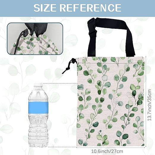 Watercolor Leaves Car Trash Bag,Hanging Drawstring Car Garbage Bag,Canvas Car Back Seat Organizer with Adjustable Buckle for Men and Women