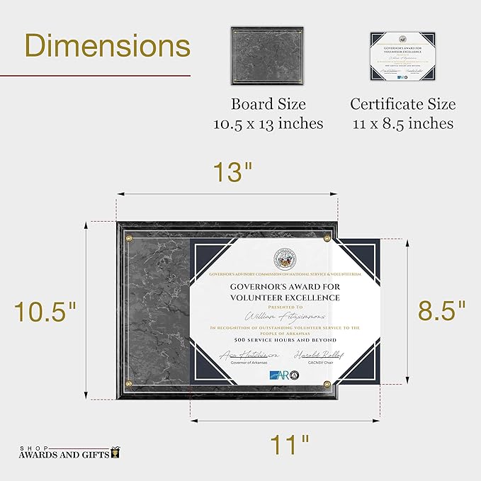 SHOP AWARDS AND GIFTS 8.5 x 11 Certificate Frame Holder, Slide in Wall Plaque Display, 10.5 x 13 Inch Board, Black