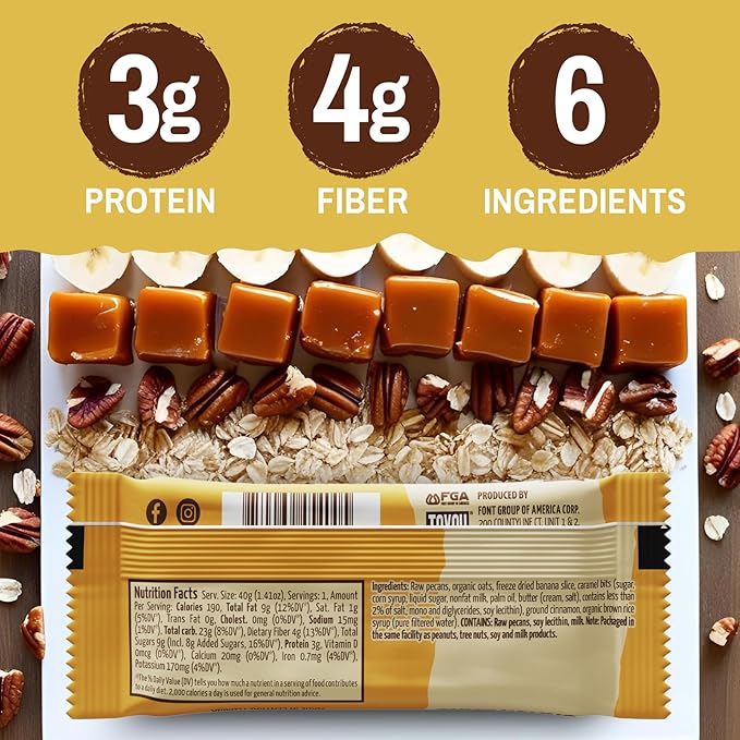 ToYou Chewy Fruit and Nut Bars - Healthy Protein Snacks | Banana Foster - 1.41 Ounce (Pack of 12) | Soft Chewy, Fiber-packed Granola Bars for Adults and Kids, Made with Natural Ingredients