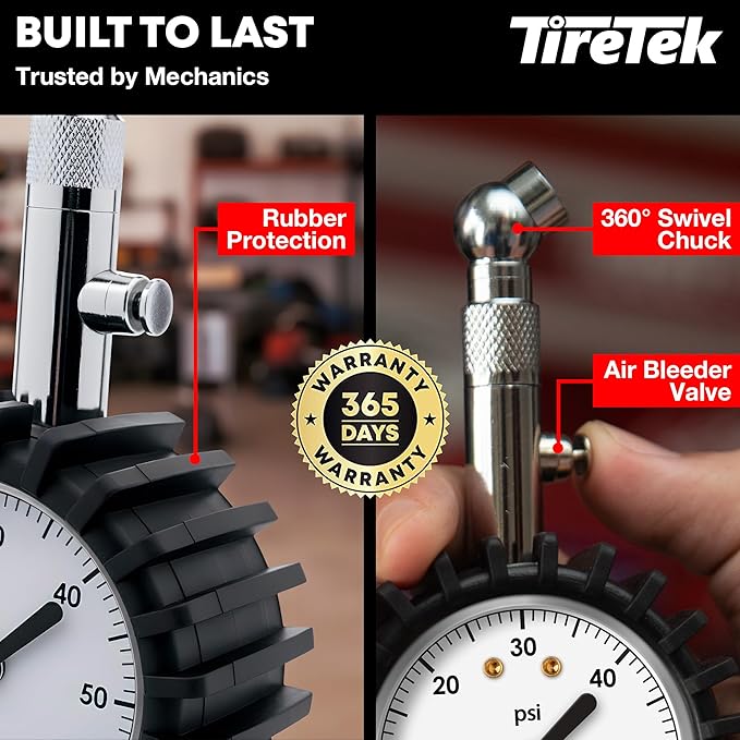 Tire Pressure Gauge for Cars (ANSI Certified) Premium Air Pressure Gauge for Tires - Easy to Read Glow in The Dark Automobile Analog Circular Dial