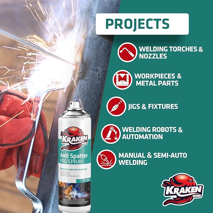 Kraken Bond Anti Spatter Welding Spray - (12x12oz) Anti-Splatter Aerosol Spray for MIG, TIG Tips, Protects Surfaces & Materials, Non-Flammable, Safe for Workpieces and Jigs, 12 Pack