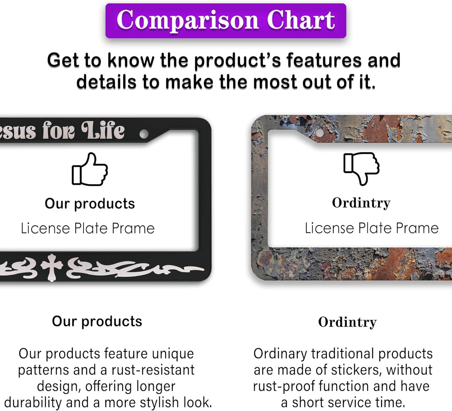 License Plate Frames Black and White Custom License Plate Frame Jesus for Life Aluminum Metal Car Accessory 2 Pack with Screw Covers Set