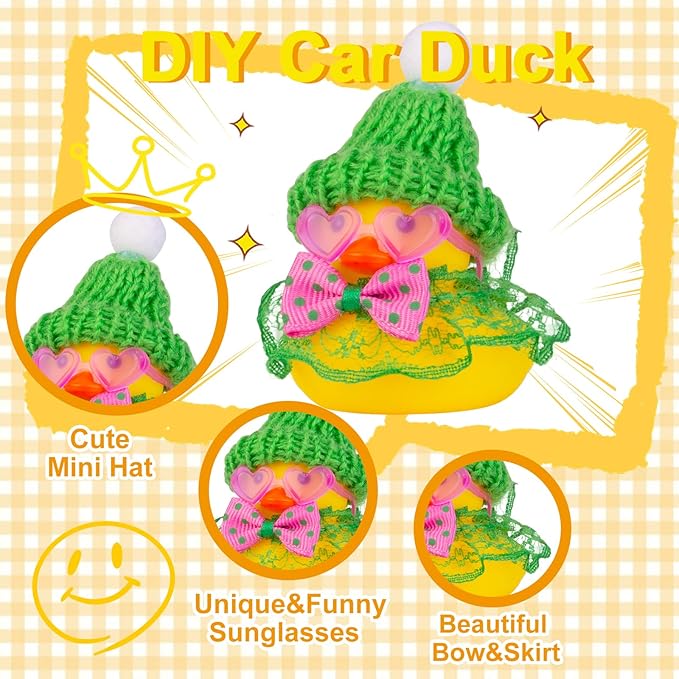 Car Rubber Duck Ornament Cute Duck Car Dashboard Decoration Accessories with Mini Hat Sunglasses and Skirt for Car Dashboard Decoration Accessories(A6)