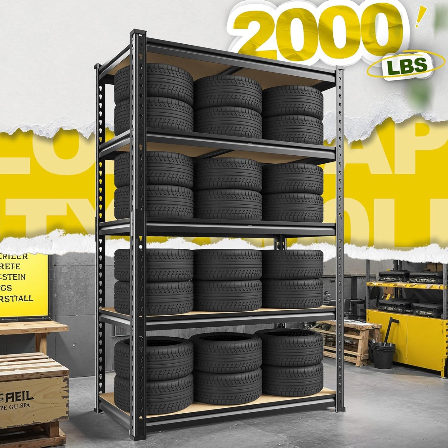 63" H Garage Shelving 31.5" W Storage Shelves Adjustable 2000LBS Metal Shelving Heavy Duty Garage Shelves for Pantry Kitchen Closet Basement Warehouse