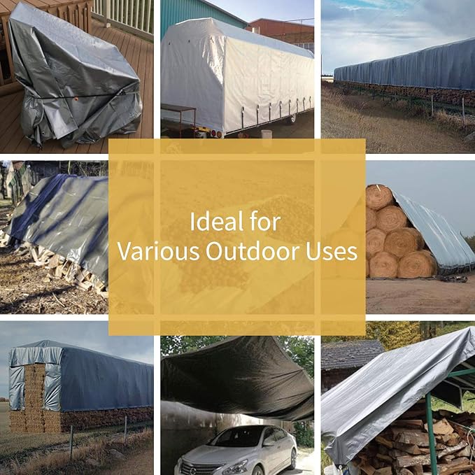 GUARD SHIELD Heavy Duty Tarp 16x16 Feet Silver/Black Multi Purpose Thick Waterproof Poly Tarp Cover 10mil