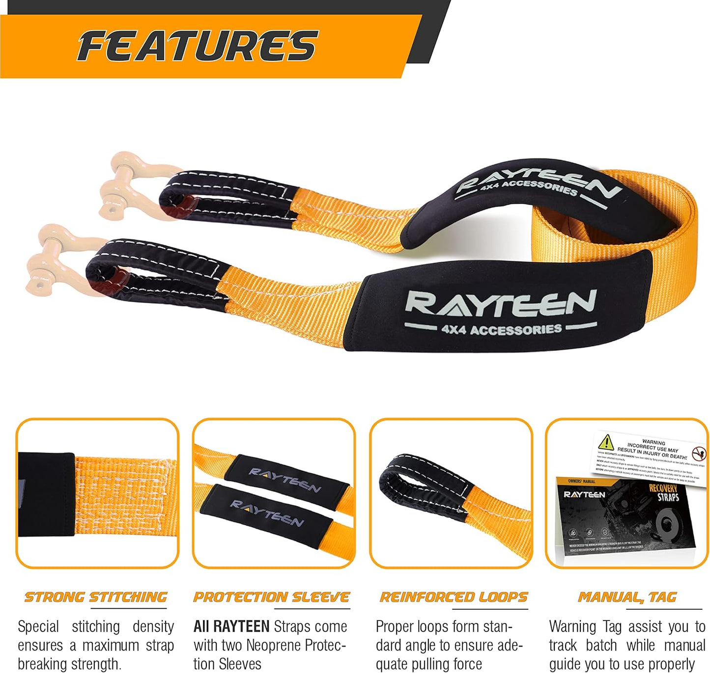 2PK Genuine 20,000lb Xtreme Heavy Duty Tree Saver | 8.2ft x 3in Vehicle Tow Strap with Reflective Sleeve & Reinforced Loops | Suits for 4x4 Offroad UTV ATV Trucks