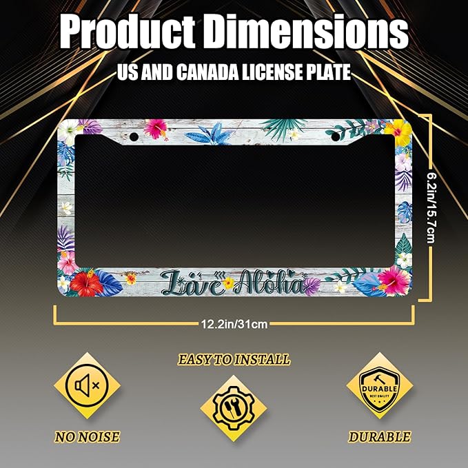 Hawaii License Plate Frame Aloha Hibiscus Flowers License Plate Stainless Steel Funny Accessories Cars Decor for Men Women 12.2 X 6.2 Inch with 2 Holes and Screws Fits Standard Us Ca Vehicles