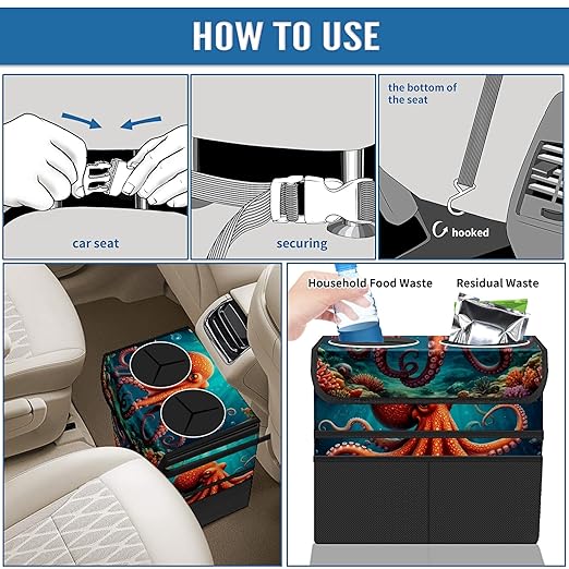 Car Trash Can Octopus Large Storage Garbage Can with Lid Hanging for Back Seat Leakproof Automotive Vehicle Trash Bin
