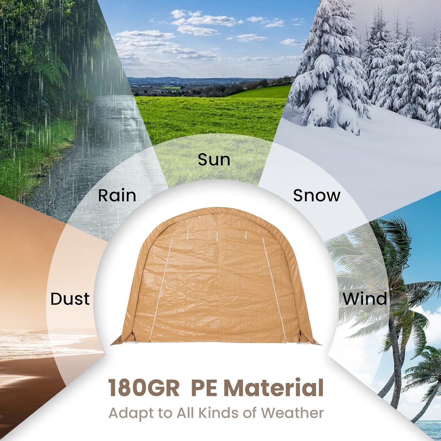 SUNBURY Carport, 10x20 FT Heavy Duty Canopy, Portable Garage with All-Steel Metal Frame & Double Zipper Doors, Round Style Outdoor Storage Shed for Car, Truck, Boat, Patio Furniture, Brown